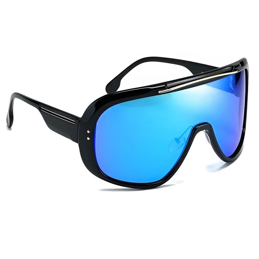 Men Sunglasses Oversized XL Fashion‎ Blue Mirror Lens Luxury Street Wear Lentes
